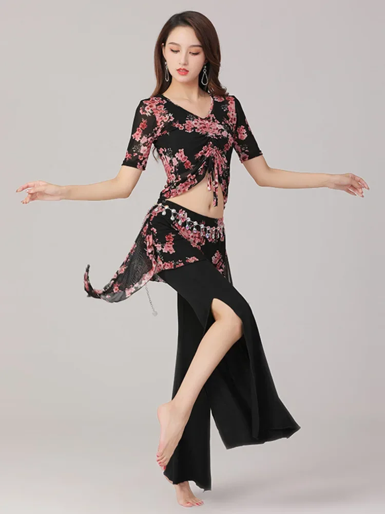 Luipaard Vrouw Kostuum Buik Latin 2 Stuks Set Trekkoord Fantasia Urban Dance Jazz Mesh Halloween Arabische Klassieke Split Kleding
