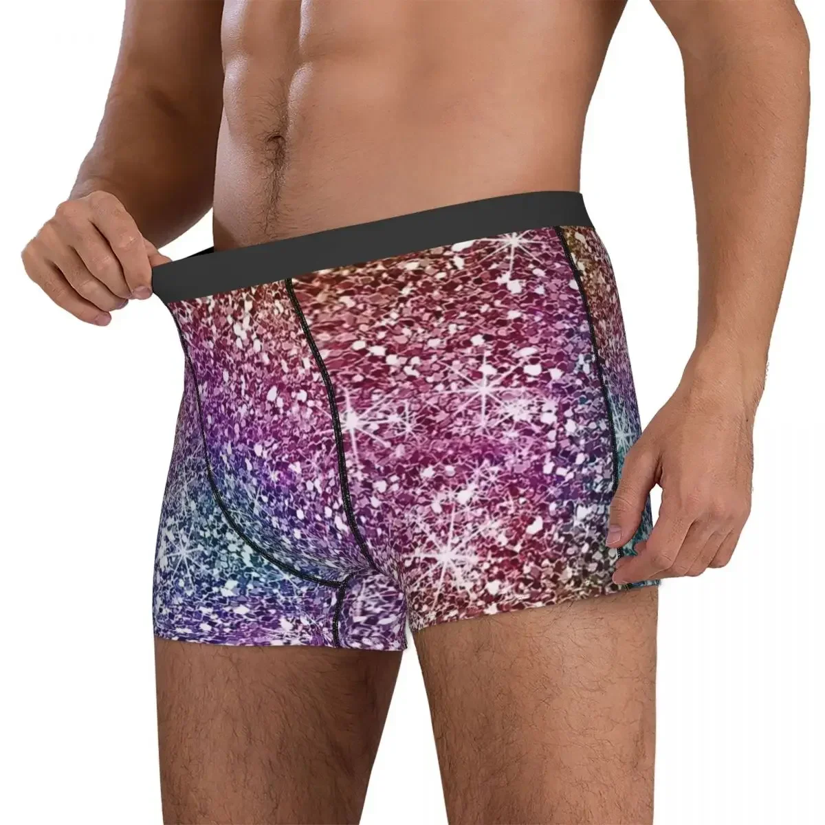 Boxer Underpants Shorts Rainbow Glitter Texture Panties Men Comfortable Underwear for Homme Man Boyfriend Gifts