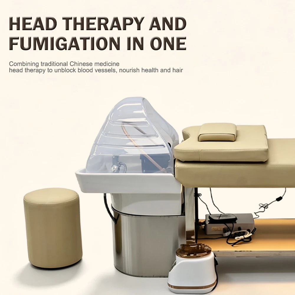 Salon Thai Shampoo Spa Bed Ceramic Basin Stainless Steel Frame PU Leather Hair Wash Bed Factory Direct Professional