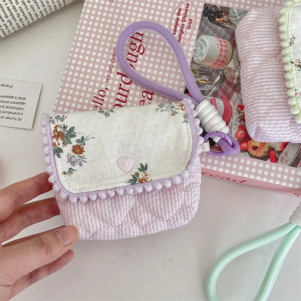 

Korea Fashion Small Makeup Bag Cute Floral Stripe Girl Coin Purse Wallet Soft Cotton Headphones Lipstick Storage Bag Card Holder