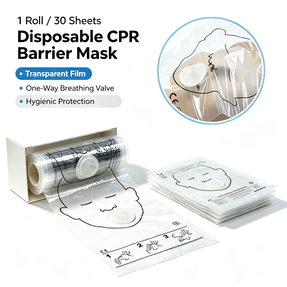 30pcs Portable Breathing Mask Disposable CPR Training First Aid Resuscitator Mask CPR Face Shield Roll Rescue Kit Tool