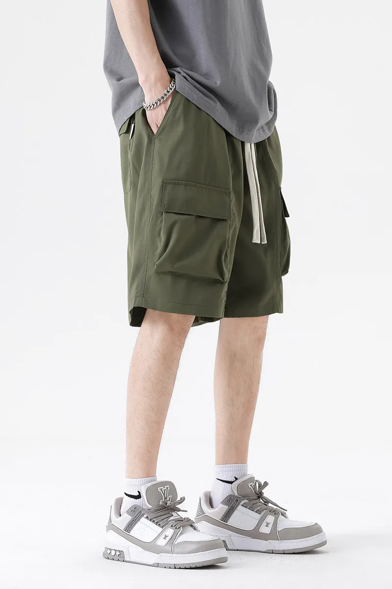 

Новые летние повседневные шорты для спецодежды с эластичной резинкой на талии на шнурке, спортивный уличный стиль, однотонные, с несколькими карманами, свободные шорты