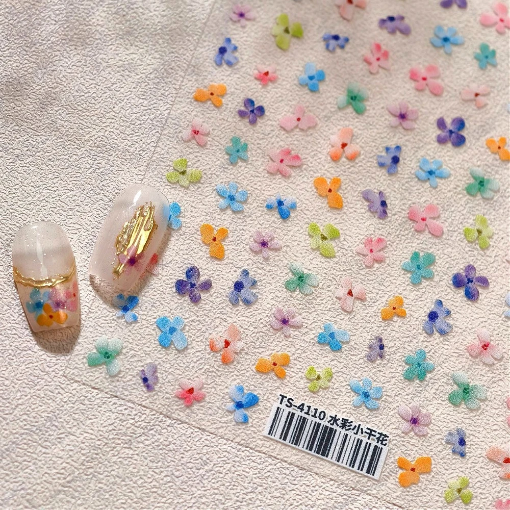 

Watercolor Colored Dried Flowers 3D Self Adhesive Nail Art Stickers Colored Floral Plant 5D Reliefs Manicure Decals Wholesale