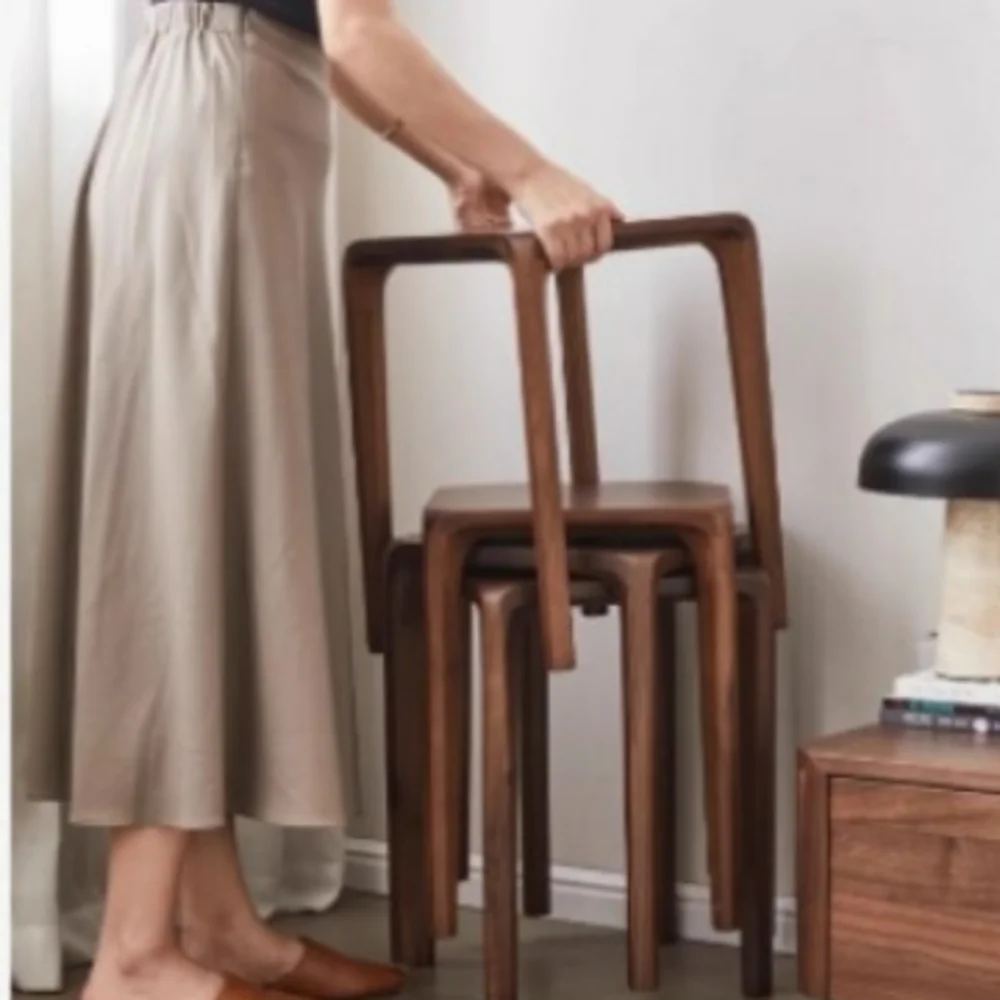 Black Walnut Wood Square Stool Solid Wood Stool Household Small Dining Stool Restaurant Stool Stackable Suitable For Living Room