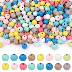 200Pcs Colorful Wooden Beads With Box 8mm Round Natural Wood Beads Loose Beads Wooden Spacer Beads Bulk for Jewelry Making DIY