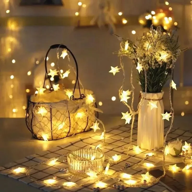 Nowy 10/20/30 LED Star Light String Twinkle Garlands Zasilana bateryjnie lampka świąteczna Holiday Party Wedding Dekoracyjne lampki świąteczne