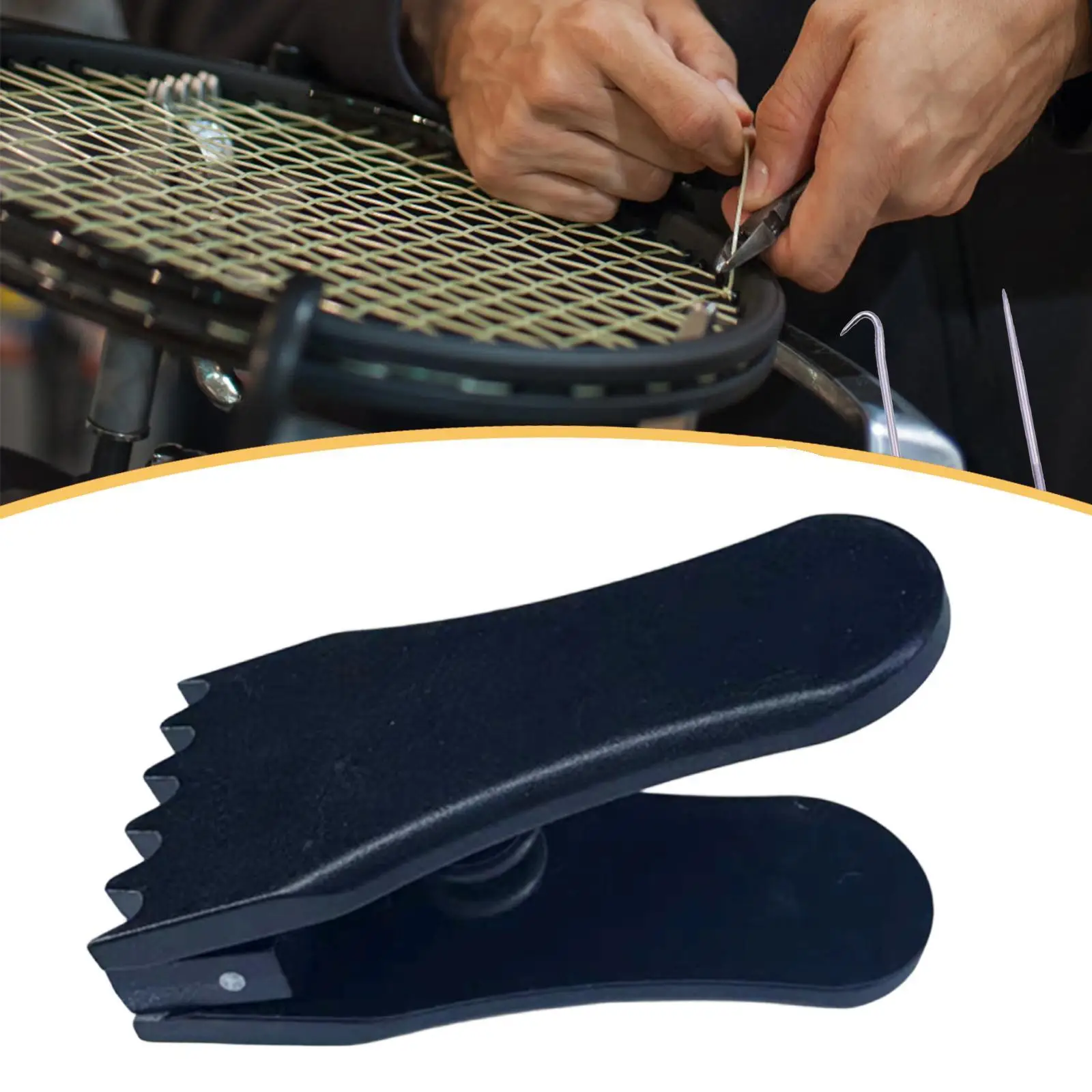Badminton Stringing Clamp, Black Stringing Tool, Strong Clamping Force, 6 Prongs Badminton Flying Clamp, Fixed Clip