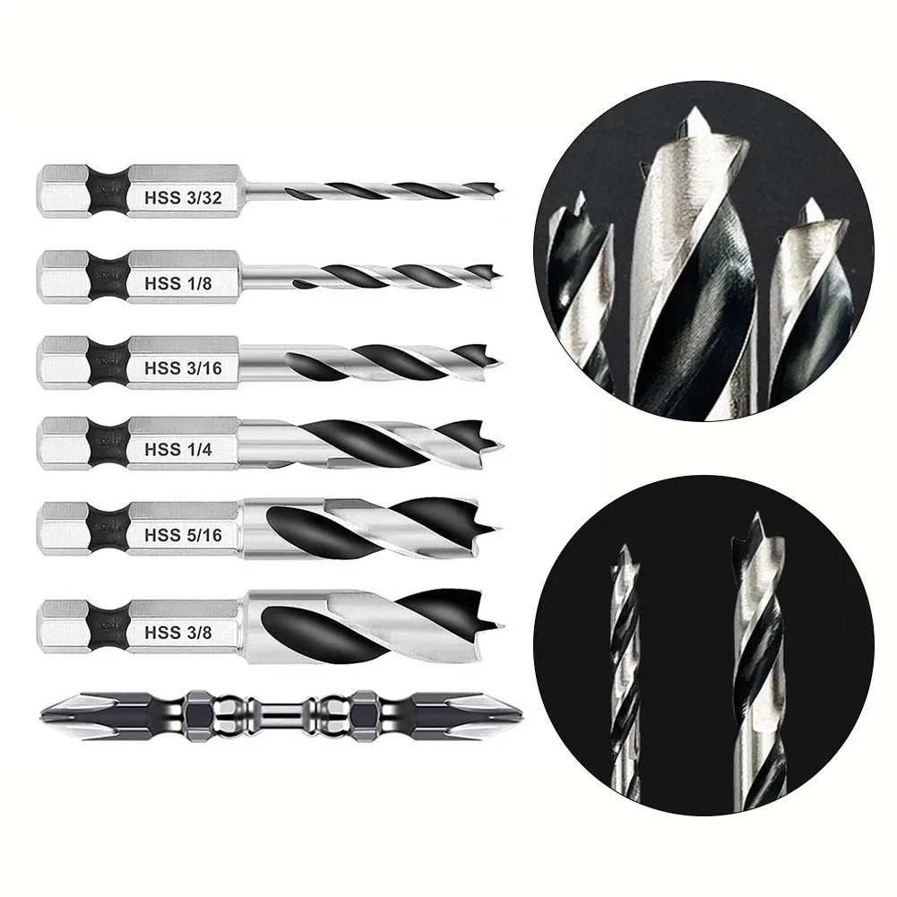 Imagem -03 - Brocas de Três Pontos com Conjunto de Brocas de Chave de Fenda Polegada Hex Shank Broca para Trabalhar Madeira 32 16 16 Peças de