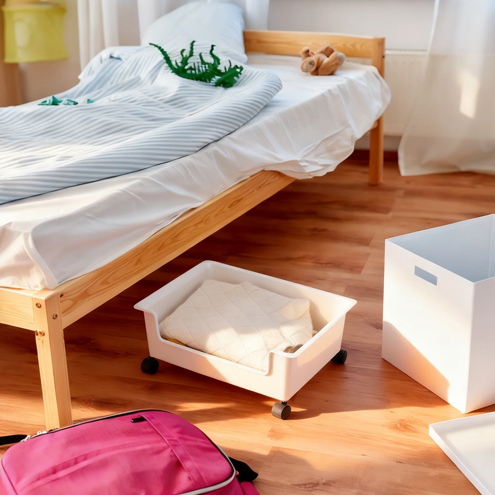 Desktop Book Storage Bin Rolling Cart Multi-Functional Sturdy Bookshelf Home Office Organizer Plastic Storage Box with Wheels