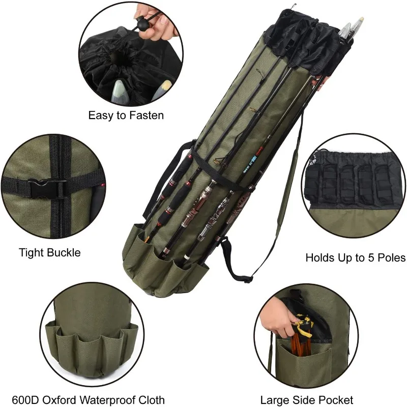 Portable Fishing Rod Case - Durable Folding Oxford Fabric Tackle Carry Bag - Multifunction, Large Capacity, Waterproof