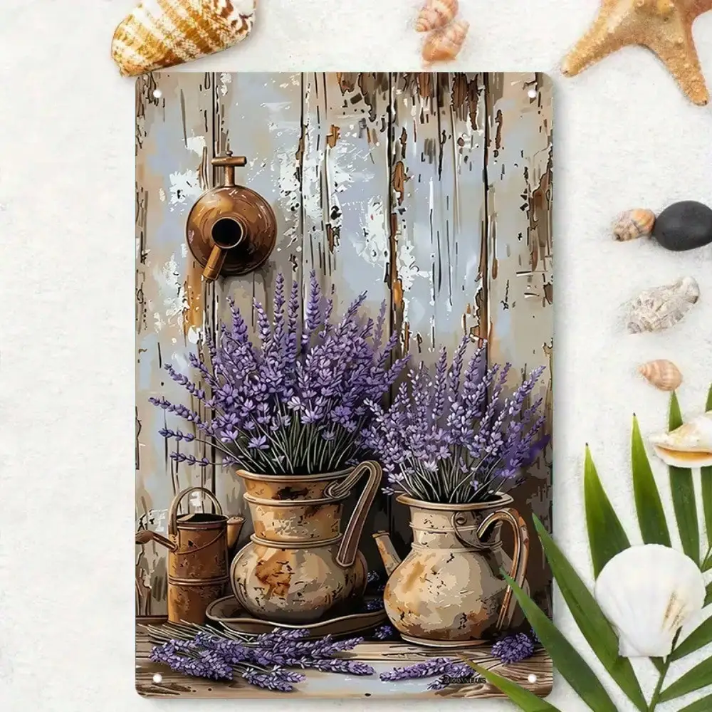 

1PC Vintage Lavender Tin Sign Purple in Clay Pots Rustic Floral Art Country Wall Decor Perfect for Living Room