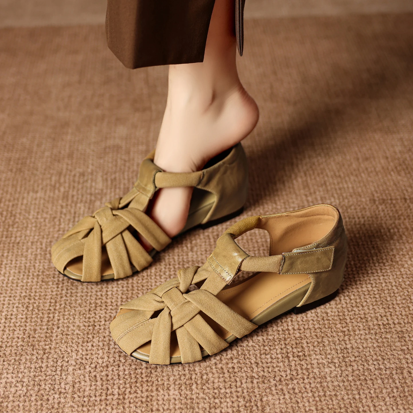 2026 new summer women sandals natural leather 22-25cm cowhide+cow suede+sheepskin cross-tied buckle wedges women shoes fashion
