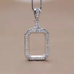 MeiBaPJ Inlay Multi Size Square Gemstone S925 Sterling Silver DIY Empty Pendant Holder for Women Fine Charm Wedding Jewelry