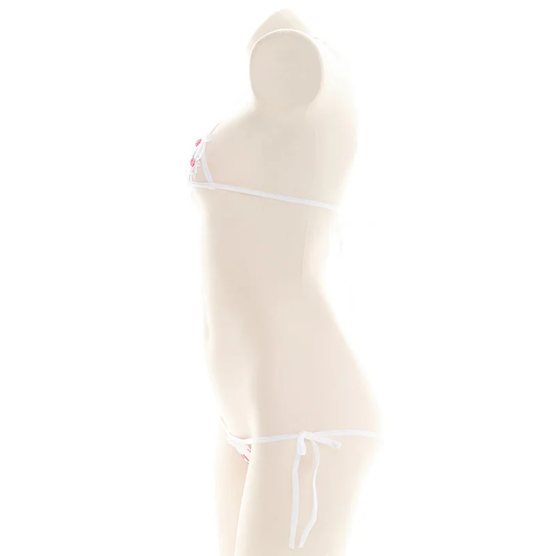 

Women Sexy Lingerie Kawaii White Strawberry Heart Shaped Bikini Print Mini Backless Swimsuit Three Point Swimwear