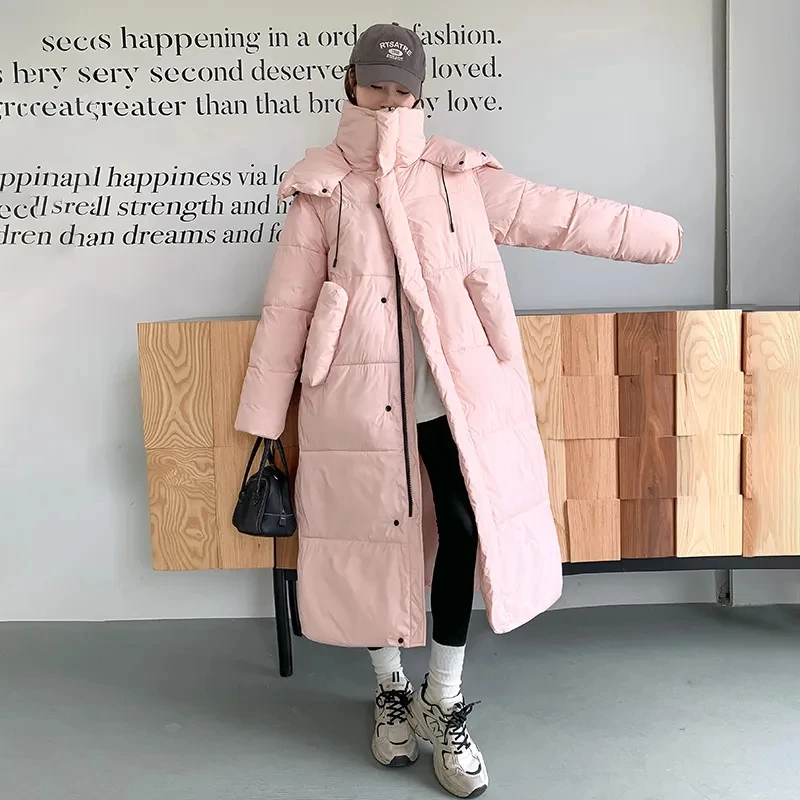 Winter Jacket 2023 Korean Women Parka Big Fur Collar Hooded Thick Warm Long Female Coat Casual Outwear Down Cotton Jacket Parkas