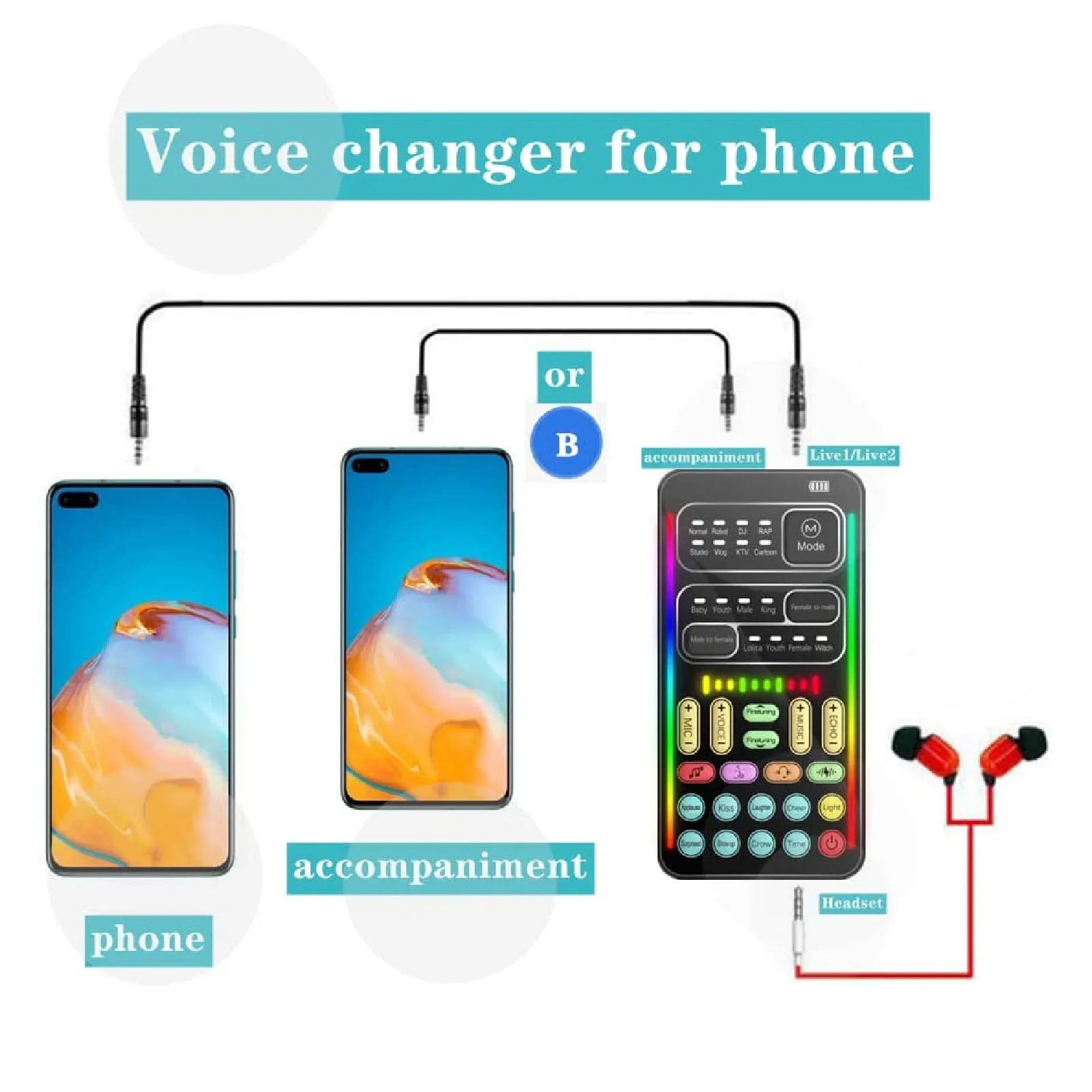Voice Disguiser Multiple Connection Modes Black Handheld Voice Changer 8 Built in Sound Effects Portable for Live Streaming
