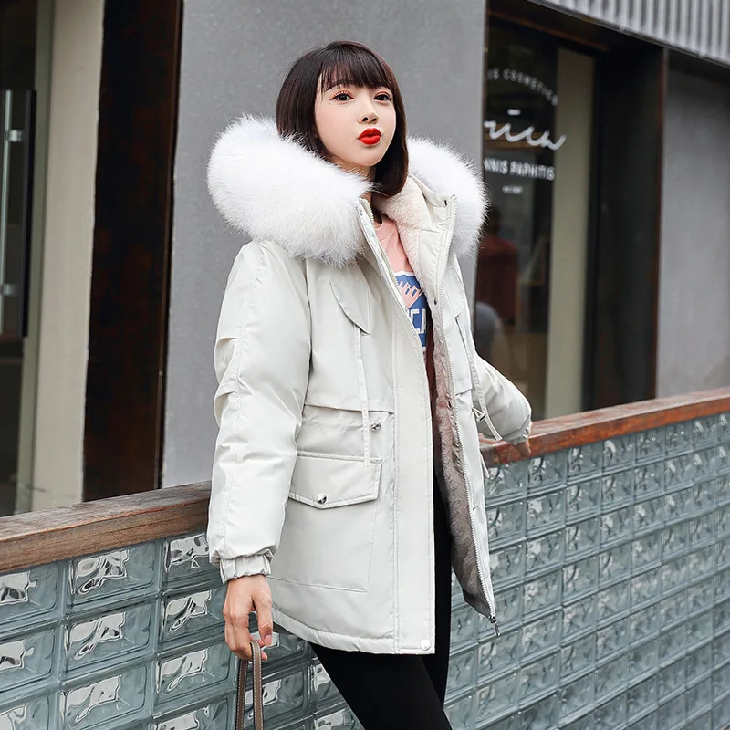 Fashion Women's Winter Warm Coat Artificial Fur Wool Coat Hooded Jacket Thickened Parker Coat Casual Long Jacket Coat