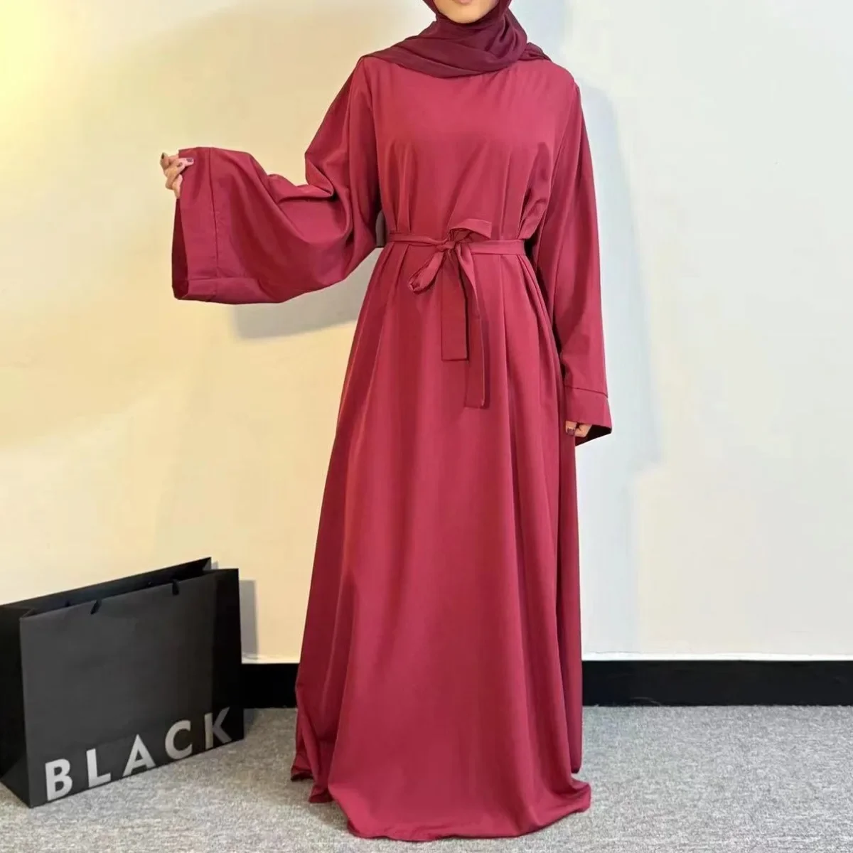 Muslim Abayas Loose Kaftans Prayer Ramadan Dress With Belt Full Sleeve Islamic Clothing Women Jilbabs Dubai Robe Dresses