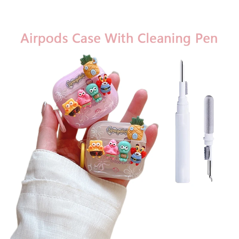 

For Airpods 4 Case,3D SpongeBob Patrick Star Toy Protective Silicone Earphone Cover For Airpods Pro 2 Case With Cleaning Pen