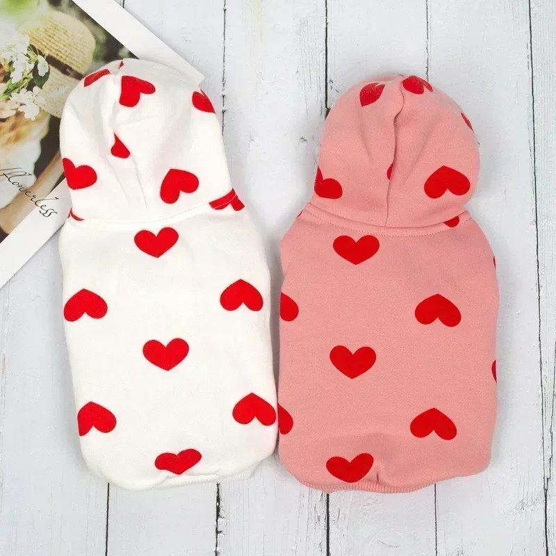 Cute Heart Dog Hoodie Sweatshirt Coat Autumn Winter Pet Dog Clothes Outfit Puppy Yorkie Costume Chihuahua Pomeranian Clothing