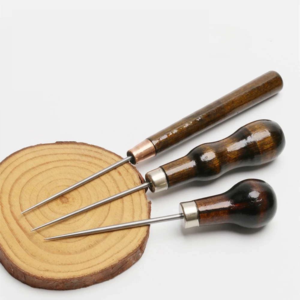 3PCS /Set Sewing Awl with Wooden Handle, Scratch Stitching Pin, Punch for Sewing Shoes Repair Tool, Hand Stitcher, Leather Craft