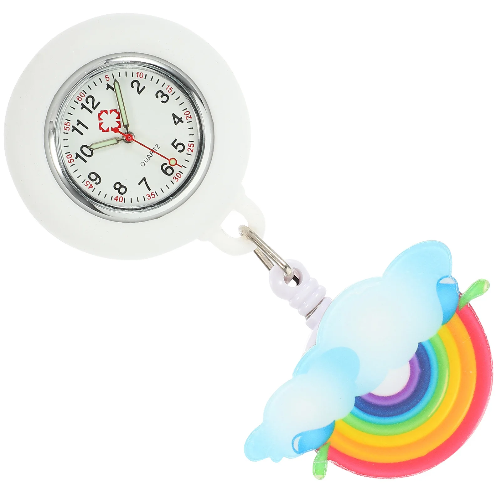 ساعة ممرضة مقاومة للماء قابلة للسحب بنمط قوس قزح ومشبك محمول على غطاء من السيليكون هدية للنساء والفتيات