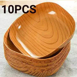 10PCS Japanese-style Plastic Dish Multifunctional Simple Imitation Wood Grain Bone Spitting Dish Household Food Grade Fruit Bowl