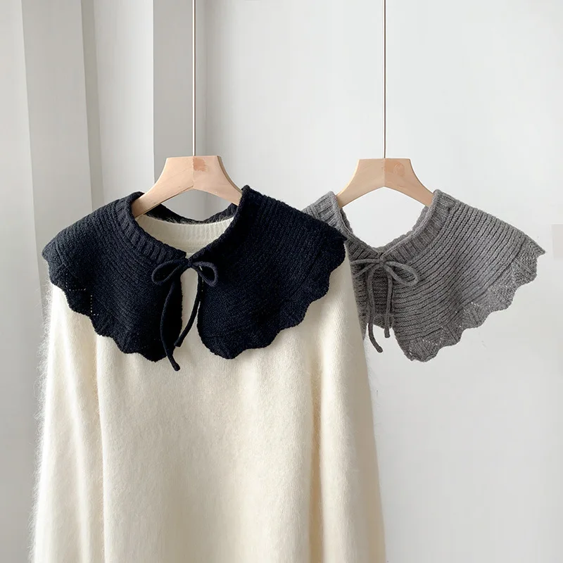 Women's Cape Doll Collar Women's Autumn and Winter New Knitted Shoulder and Fake Collar Versatile Woolen Shawl P1