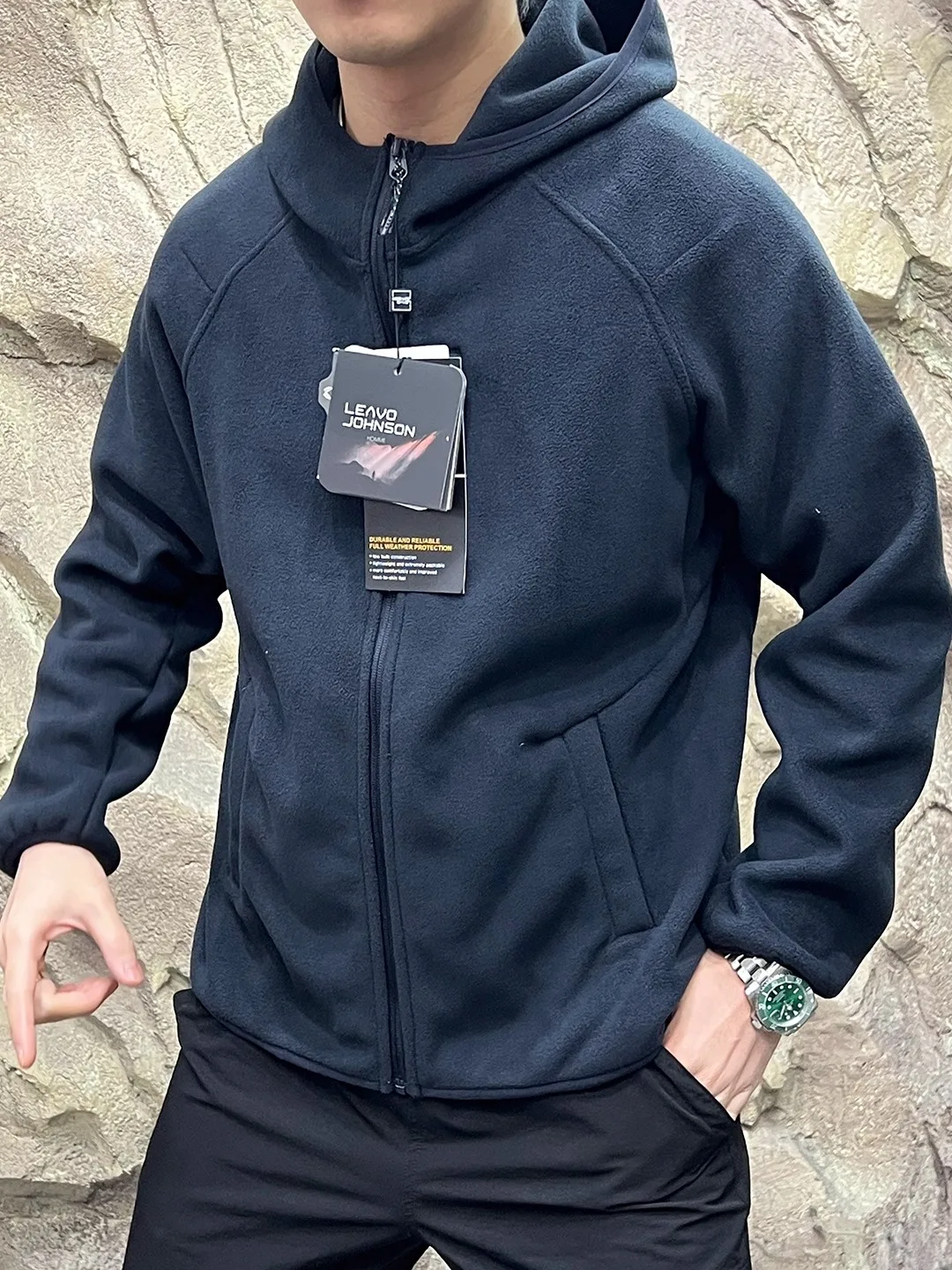 

Leavo Johnson Men's Thiened Fce Hooded Jaet Stand Fit Long Sve Zipper Closure Casual Sle Polyester Fiber