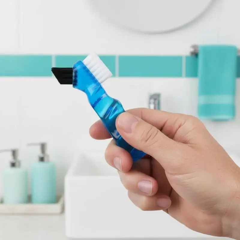 Dual Head Denture Brush for False Teeth Cleaning Soft Bristle Multipurpose Toothbrush for Home Travel and Hospital Oral Care