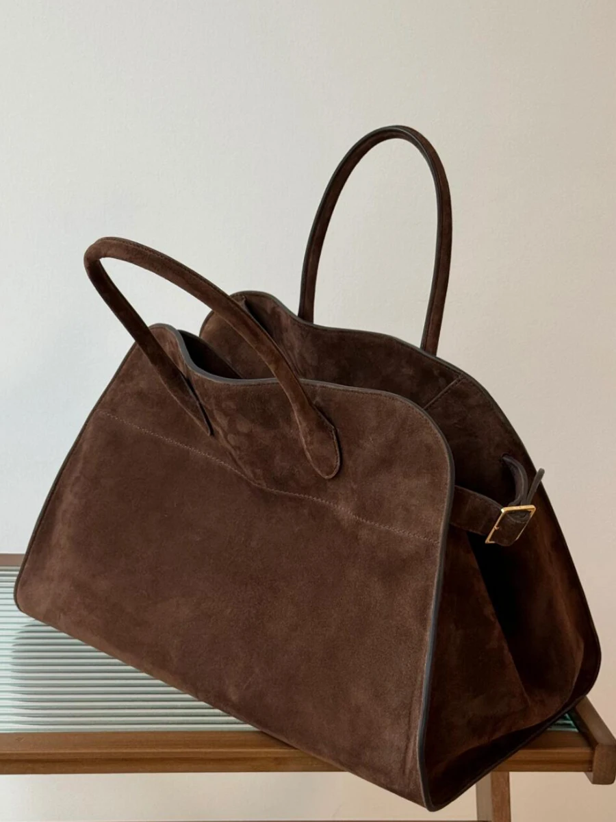 Leather Tote Bag Women's Casual Large Capacity Handbag Shoulder Bag Handbag Soft Structure American Retro Style Pure Color