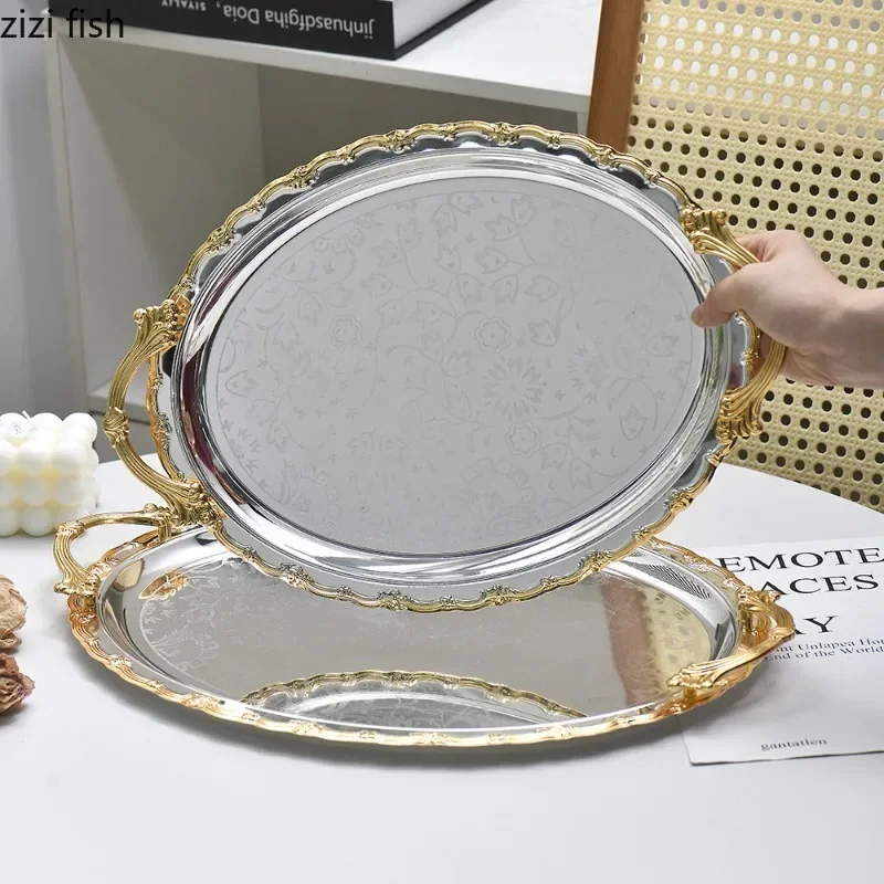 European Style Metal Storage Tray Oval Cake Tray Fruit Plate Jewelry Trays Ornament Crafts Dessert Plate Dim Sum Dish Snack Bowl