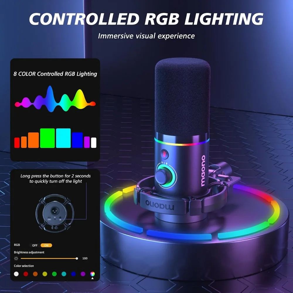 Dynamic Microphone Kit for Streaming, Podcasting, and Recording with RGB Effects, Mute, Gain Control, and Boom Arm Support - view 4