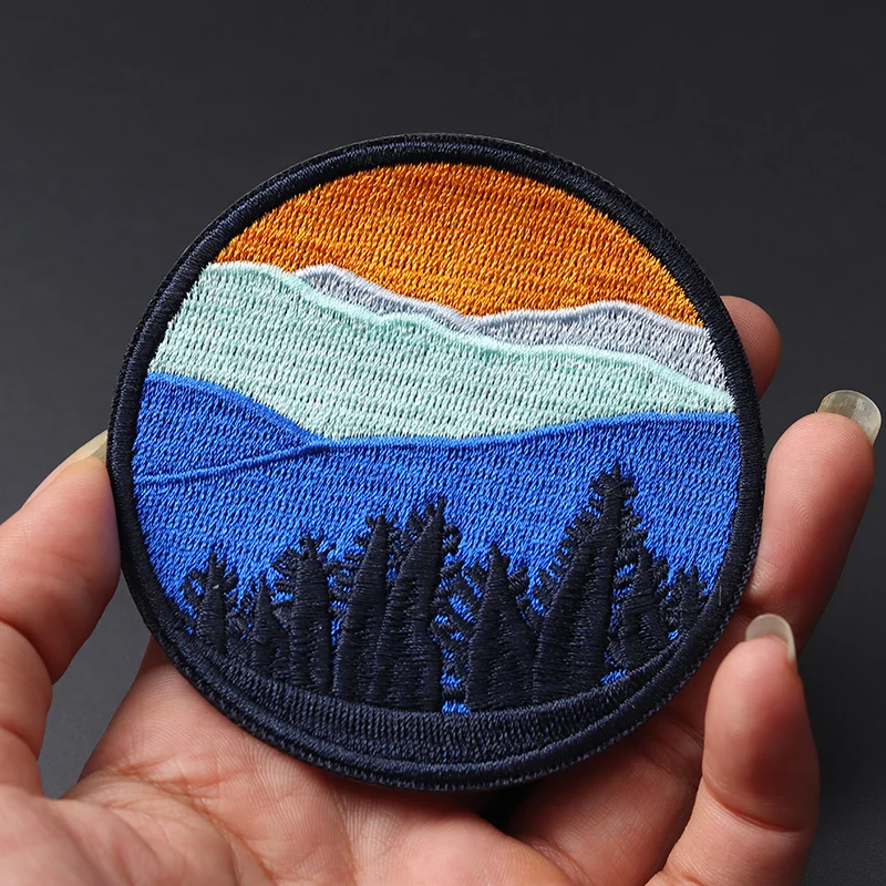 Sunrise in the depths of the forest Size:7.5x7.5cm Cloth Patch Embroidered Applique Sewing Clothes Apparel Accessories Badges