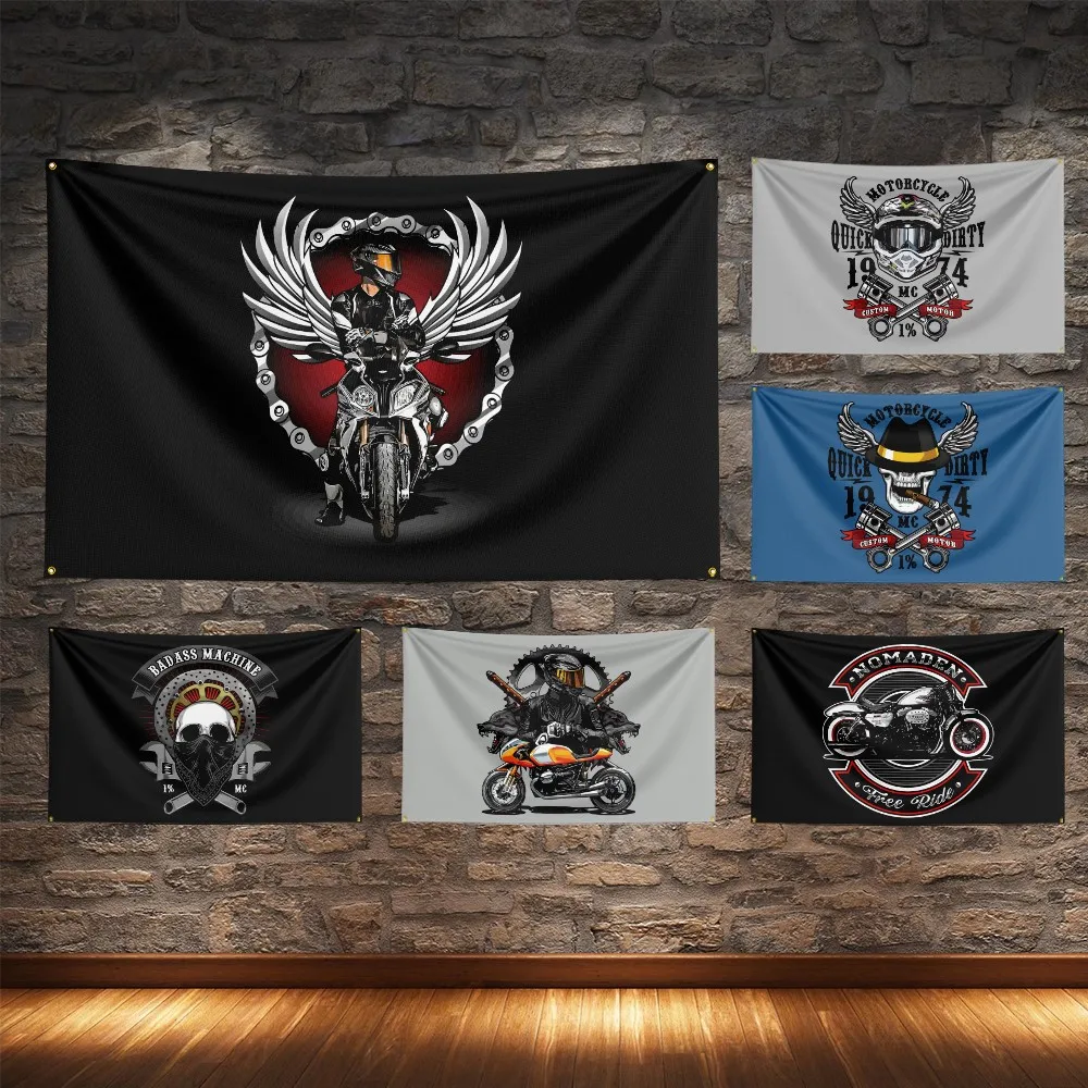 

Free Life Ride Motorcycle Club Flag Polyester Digital Printing Moto Banner For Decoration