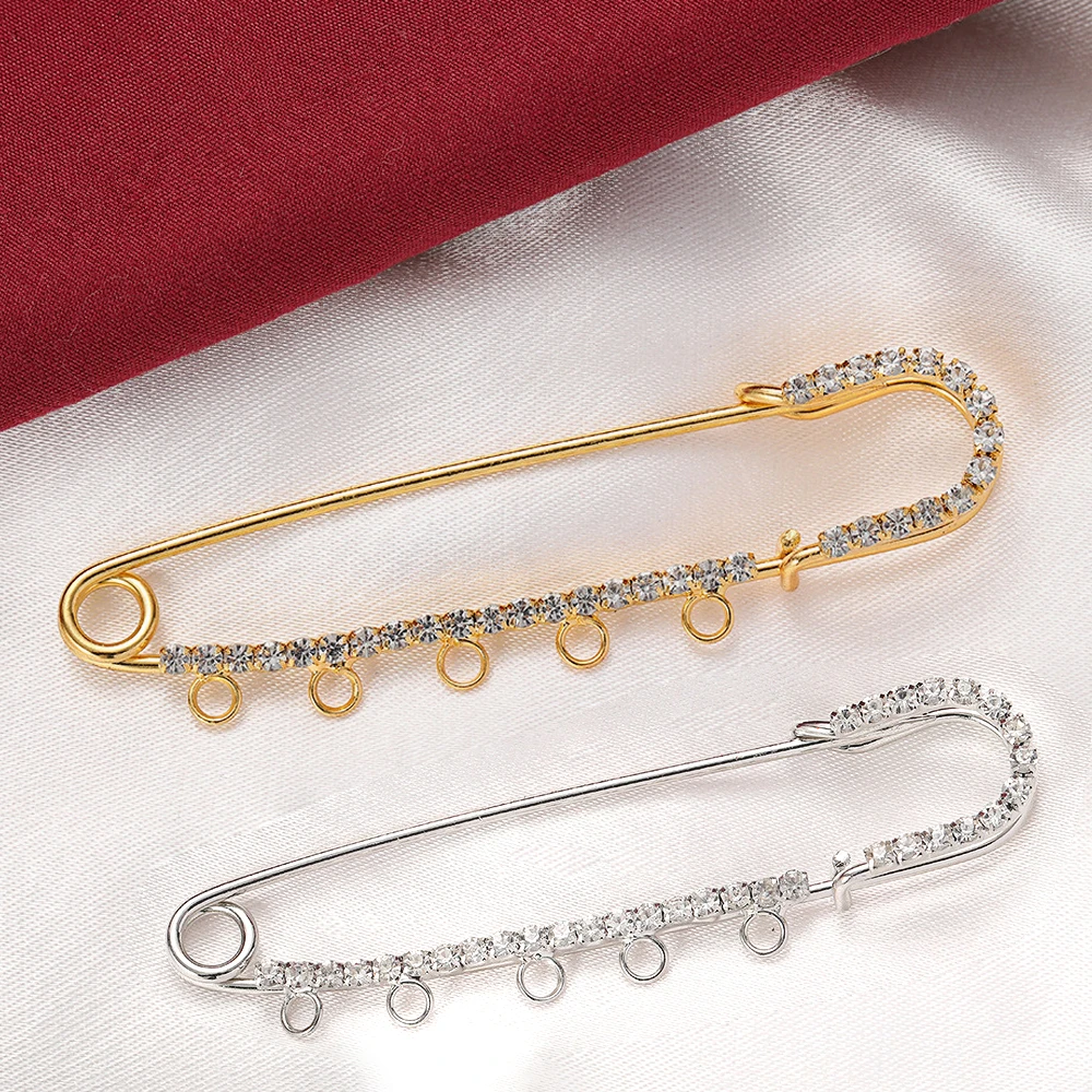 5pcs 50/60/70/75mm Rhinestone Brooch Safety Pins with 3/4/5 Loops for DIY Garment Blankets Skirts Knitted Fabric Crafts