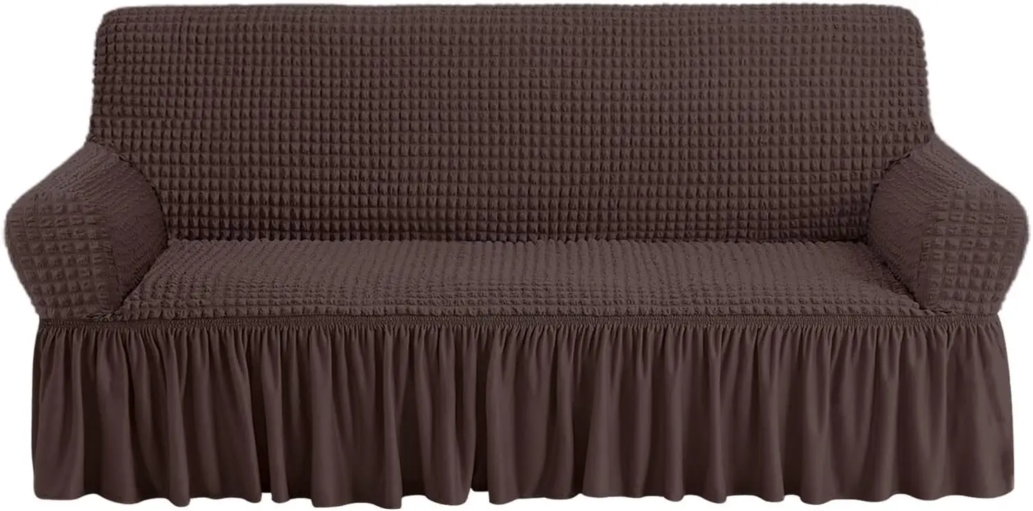 

Коричневый чехол для дивана, 1 шт., легко устанавливаемый, эластичный, прочный, с юбкой, в деревенском стиле, для 3-местного дивана
