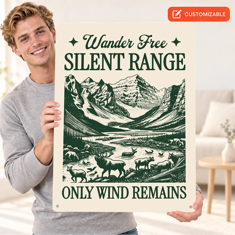 Silent Range Mountain Vintage Engraving Textured Metal Poster Bold Design Studio Wall Art Customized Aluminum Sign Unique Gift