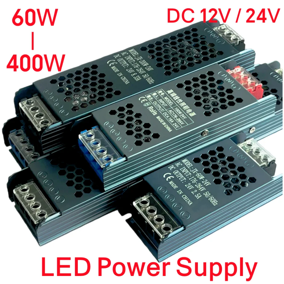 DC 12V / 24V Ultra Thin LED Power Supply Adapter 60W - 400W Switch Driver Lighting Transformer 5A 12A  For LED Strip Light ﻿