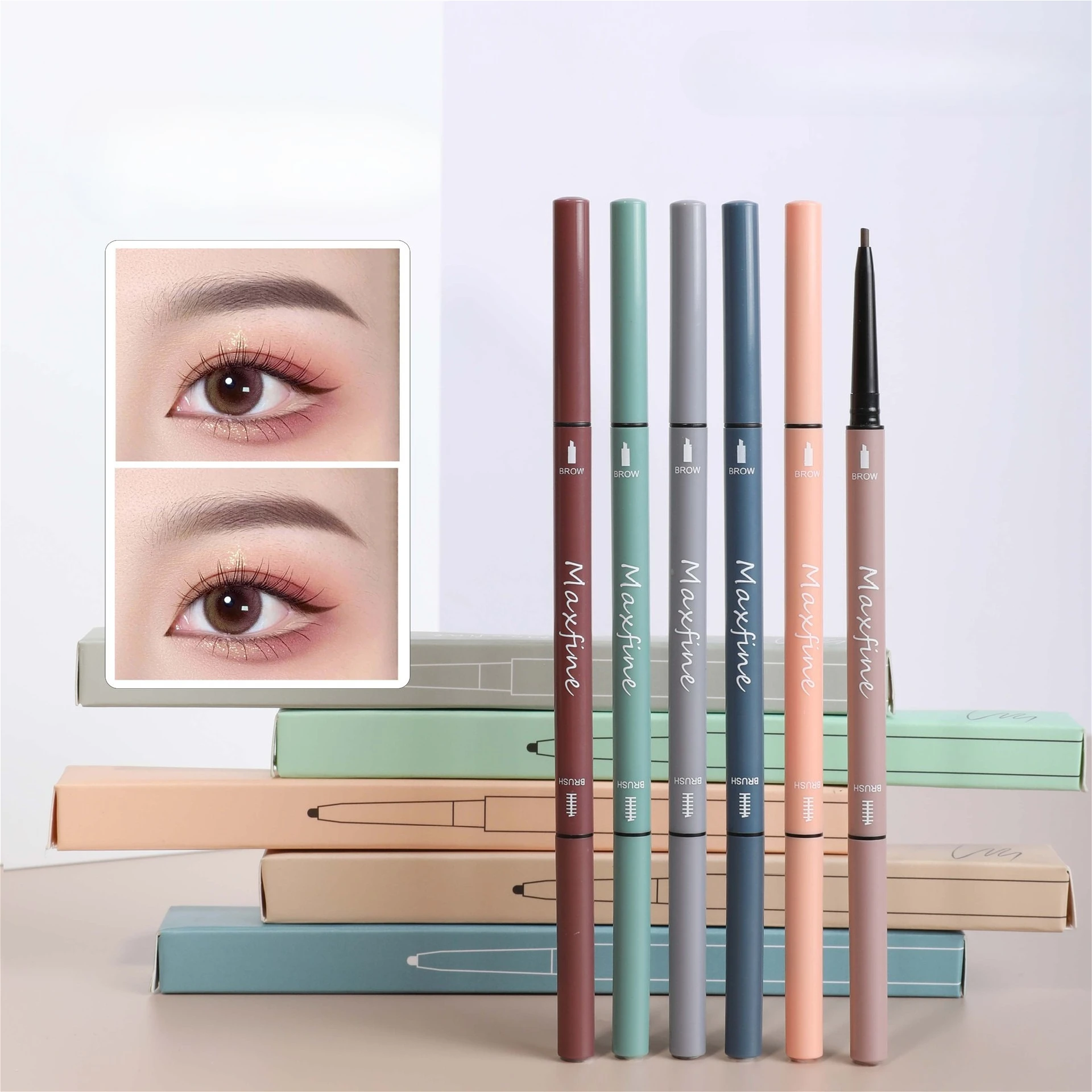 Crayon à sourcils triangle ultra-fin Maxfine |   Imperméable longue tenue 6 couleurs |   Moduleur précis des sourcils Morandi Cool Brown