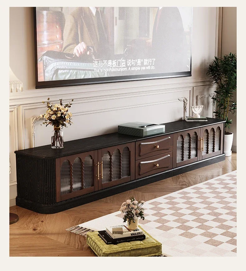 American light luxury solid wood TV cabinet coffee table combination French retro simple living room audio-visual cabinet
