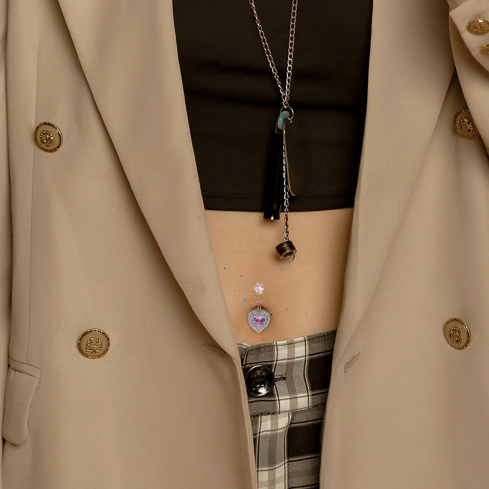 

5pcs Stainless Steel Belly Button Rings Heart Dangle Piercing Jewelry Women Rhinestone Sparkling Wear Resistant Party Beach