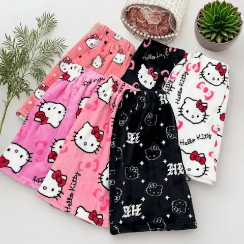 Hello Kitty pajamas law women's summer flannel new Y2K couple high waist wide leg hot pants casual walking pajama pants