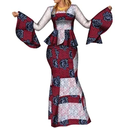 Conjunto de saia e top africano feminino, conjunto de roupas estampadas africanas, 2 peças, conjunto de saias plus size, roupas africanas para mulheres wy8400