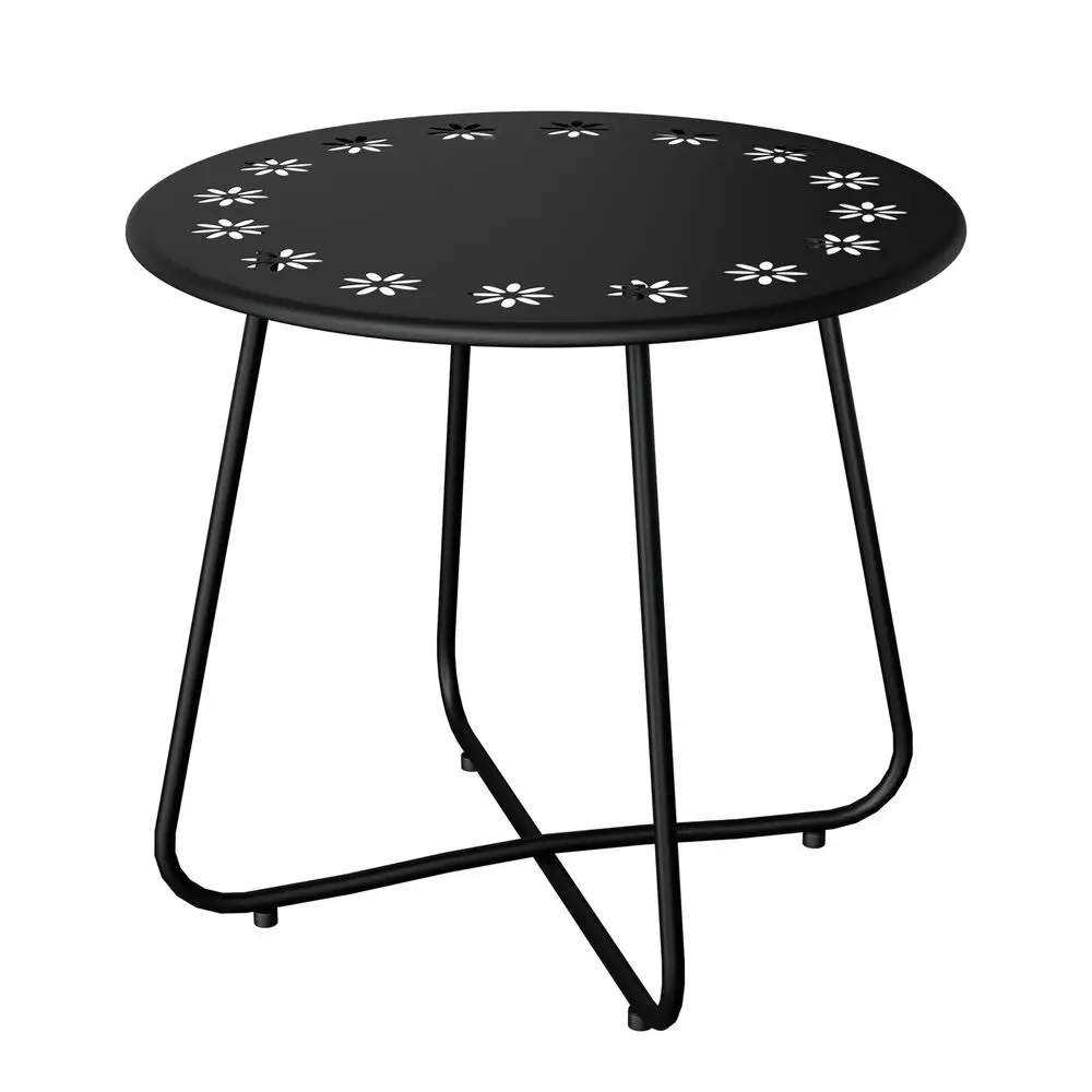 US- Outdoor Side Table with Flower Cut Outs Weather Resistant Steel Patio Side Table