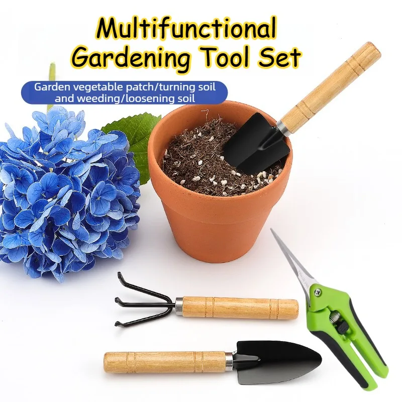 

Gardening Tools 3 PCS Set Iron Shovel Rake for Garden Potting Flowers Soil loosening Planting Transplanting Hand Tools Kit
