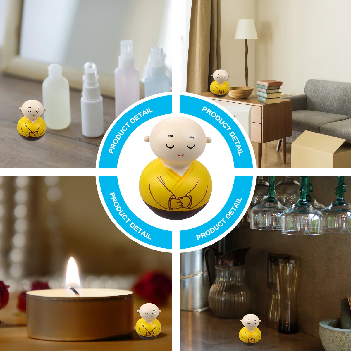 

Creative Wooden Monk Tumbler Handcraft nament Eco Friendly Table Decoration Home Room Restaurant Adornment