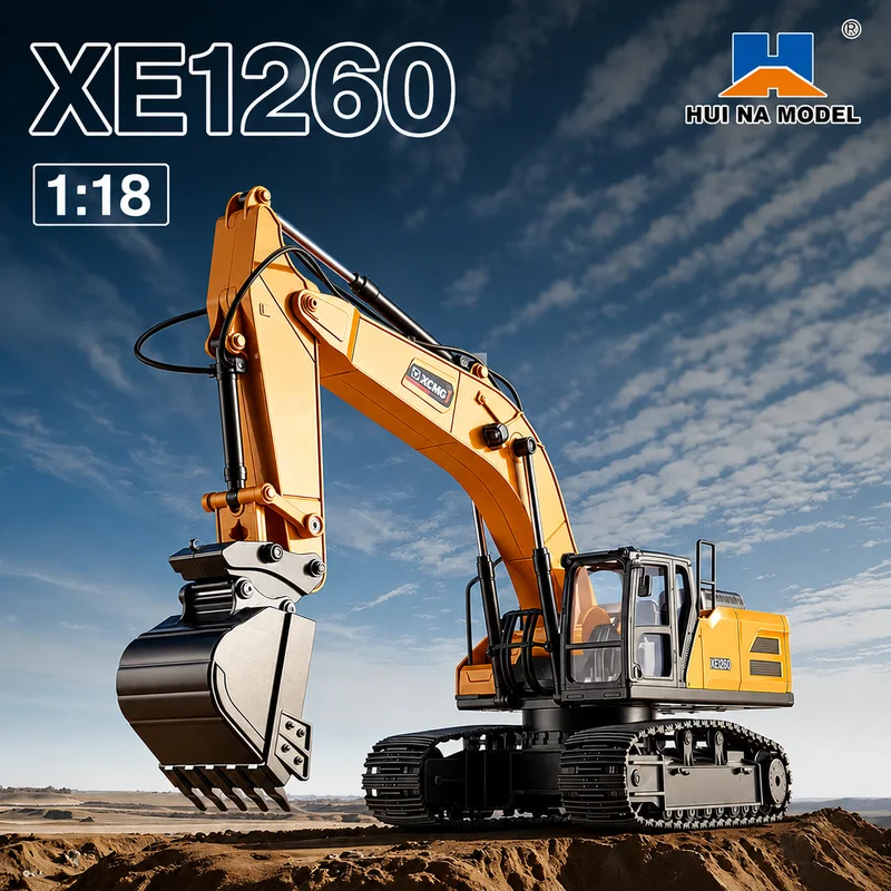 Huina 1/18 Xe1260 Electric Rc Excavator Remote Control Digger 600 Degree Rotation Model Metal Bucket Light Sound Vehicle Car Toy
