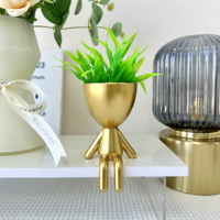 1Pc Cute Succulents Plants Artificial Plants with Human Shaped Plastic Pots, Fake Plants for Shelves, Bathroom and Office Decor