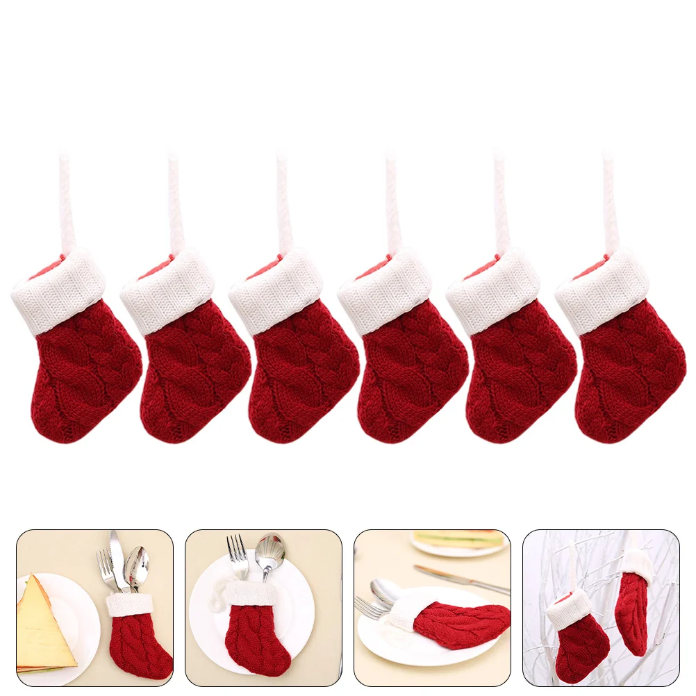 

Christmas Decorations Cutlery Set Red Stockings Sock-shaped Tableware Bag Party Supply Holder